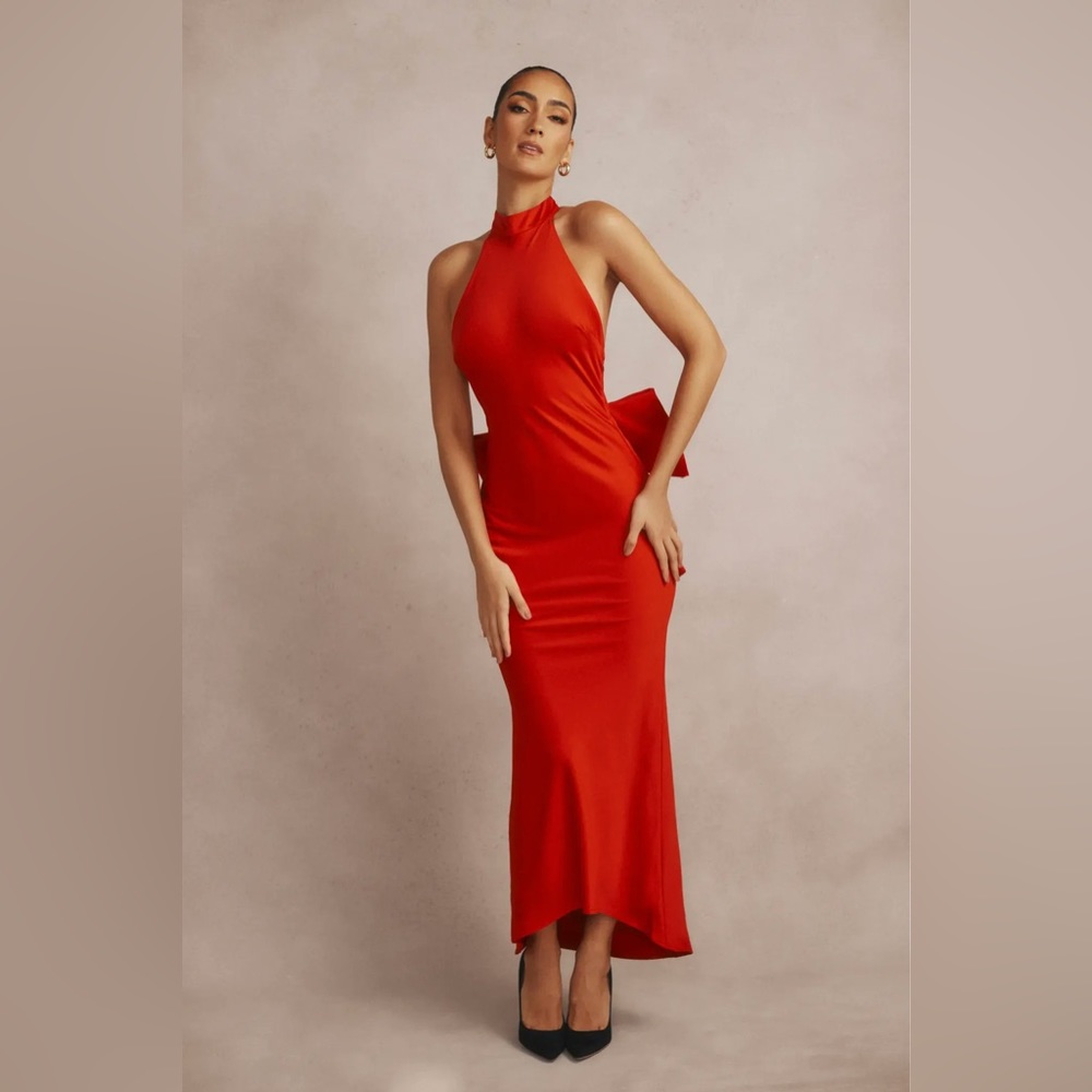 House of CB Ilaria Red Halter Bow Dress
